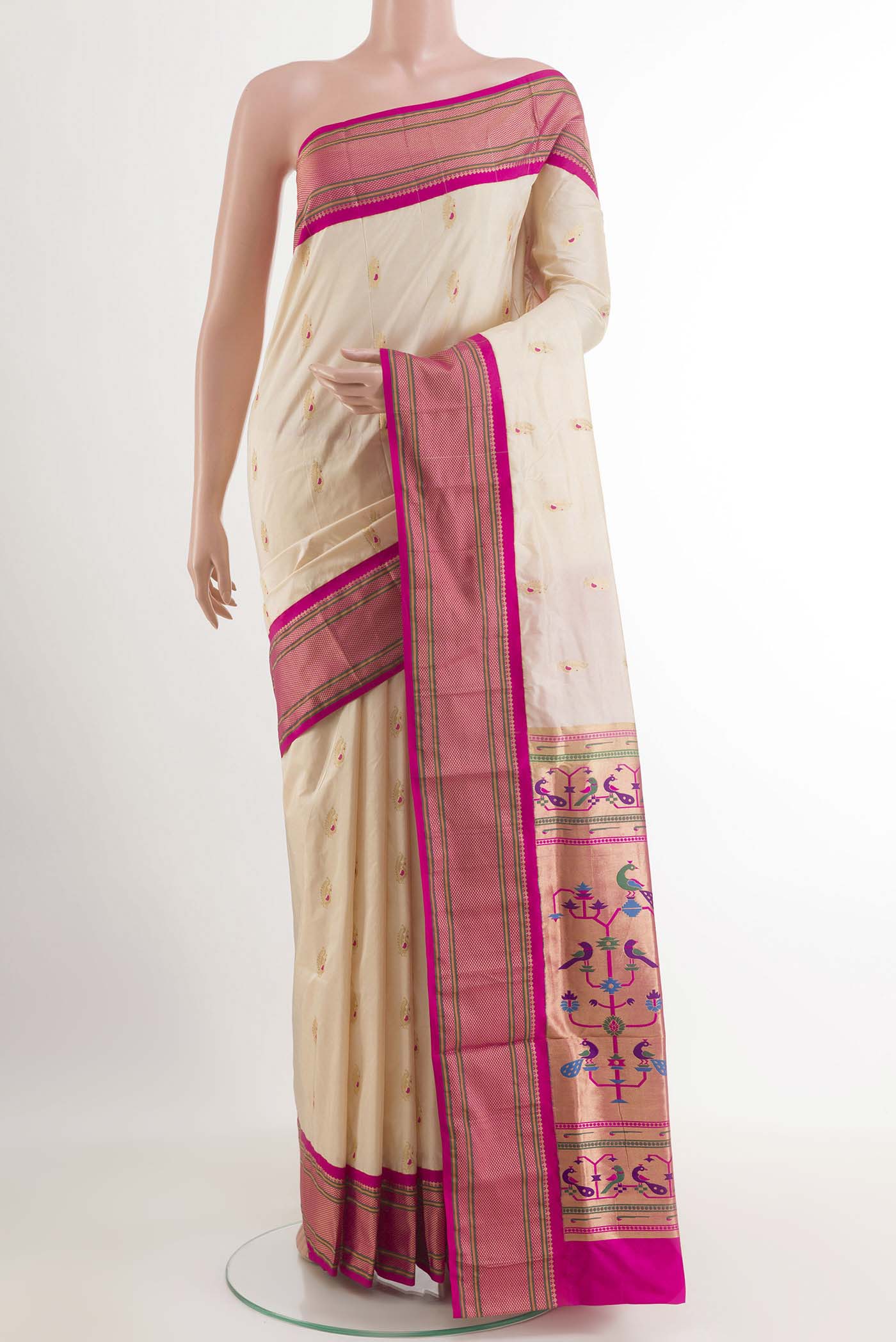 Cream Paithani Silk Saree
