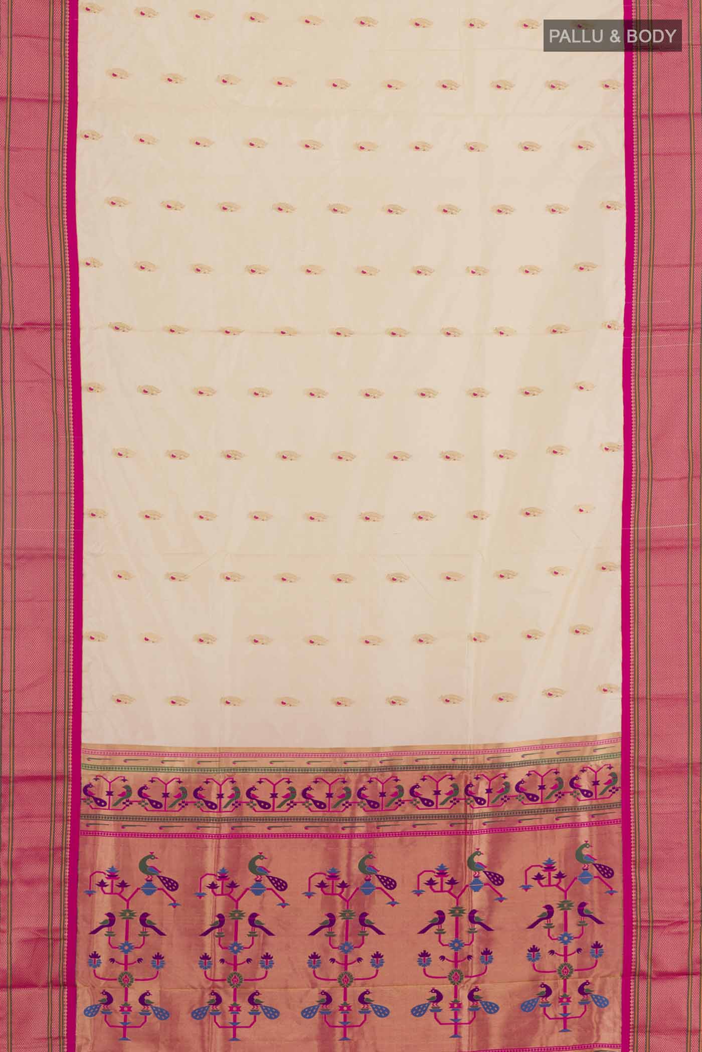 Cream Paithani Silk Saree - Image 3
