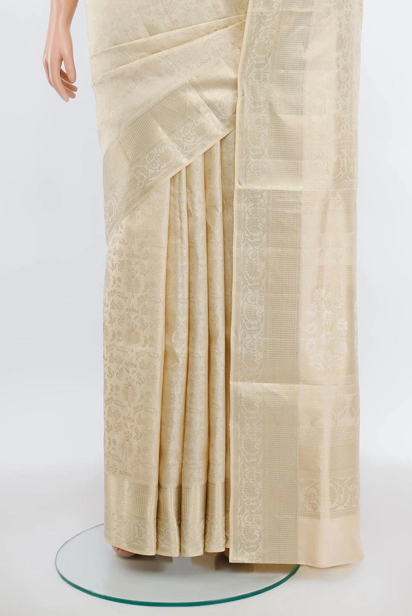 Cream Soft Silk Saree - Image 3