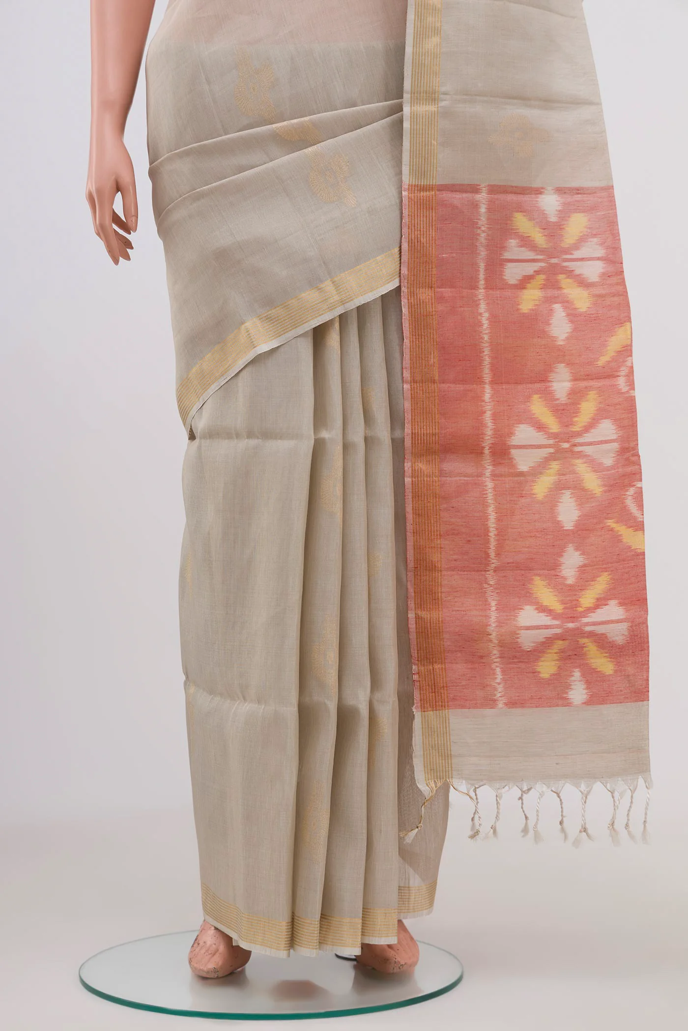 Cream Soft Silk Saree - Image 3