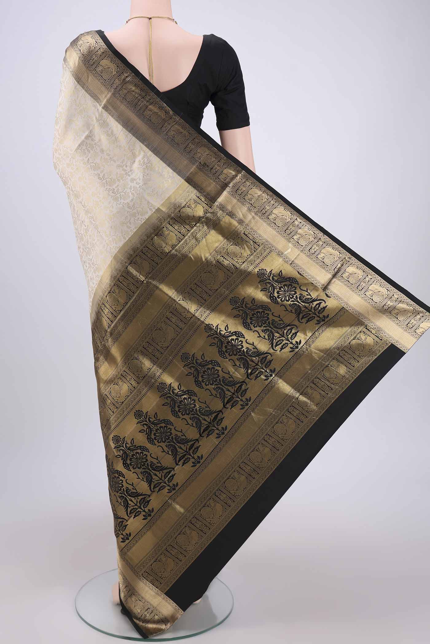 Cream Soft Silk Saree - Image 3