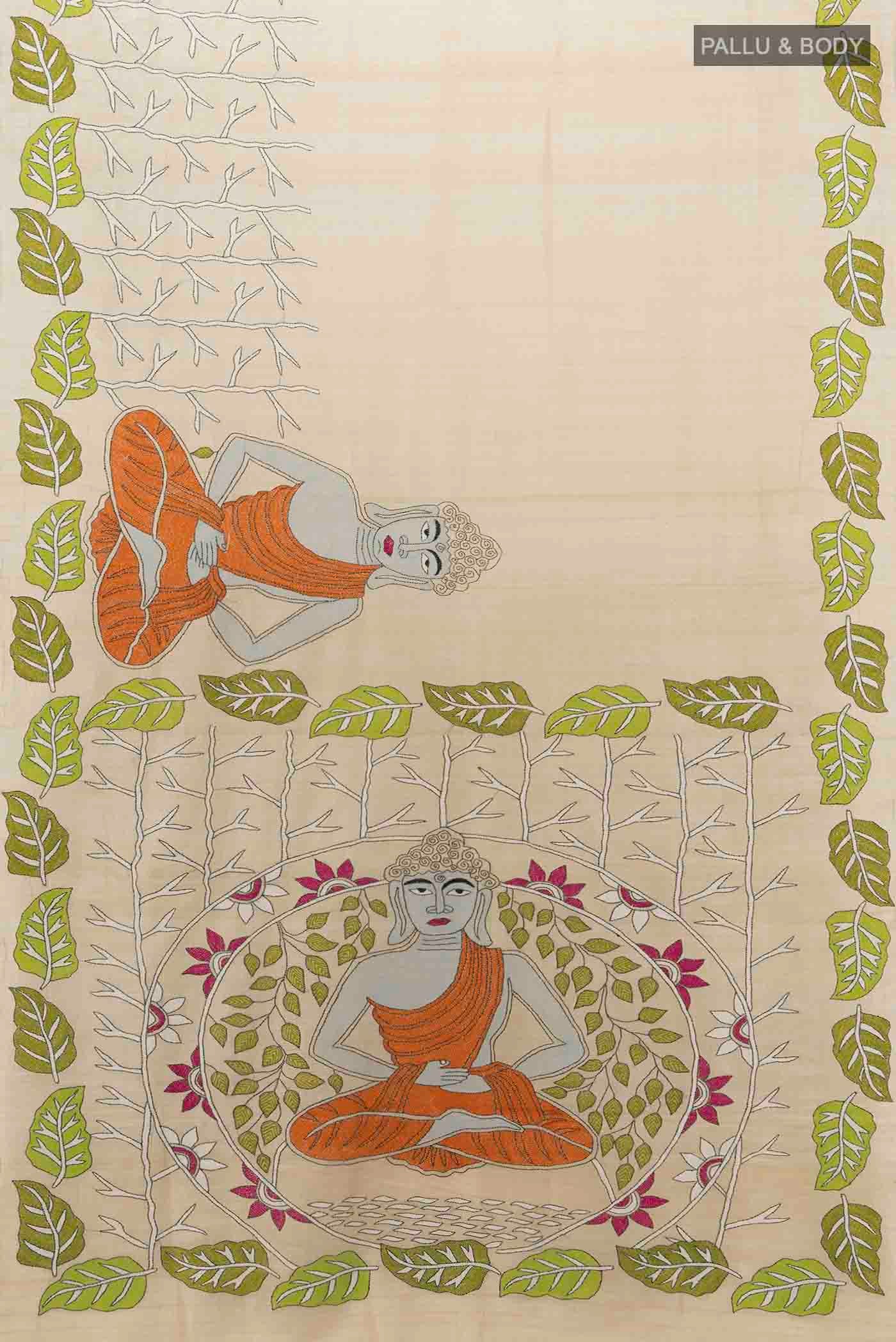 Cream Tussar Silk Saree - Image 5