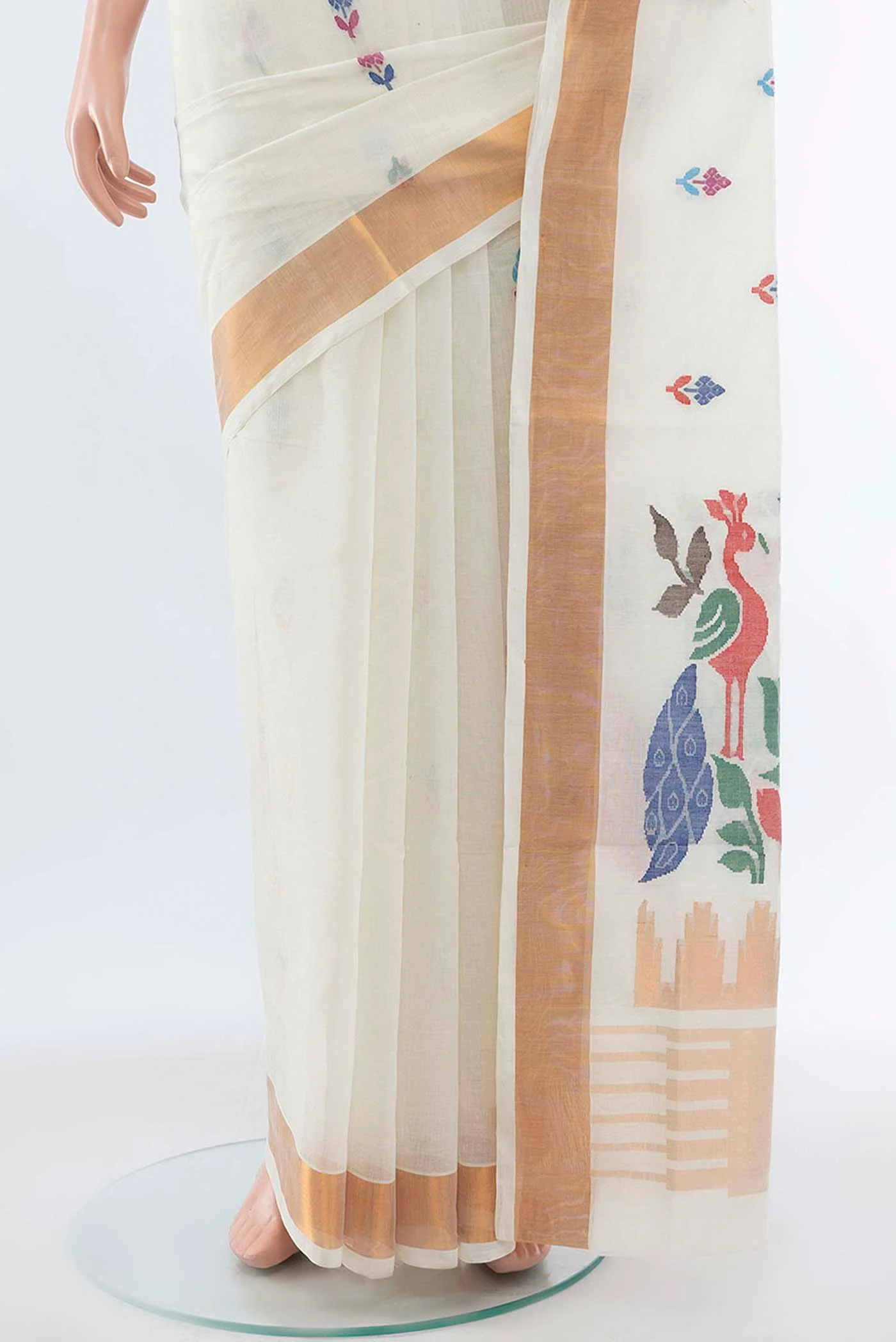 White Uppada Cotton Saree - Image 3
