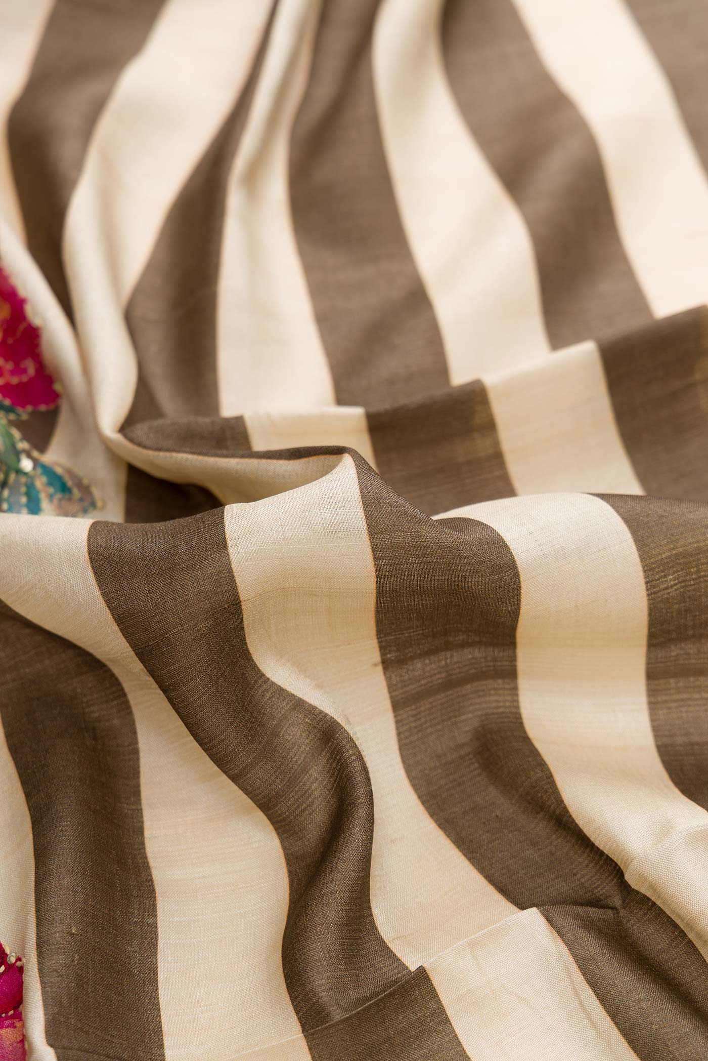 Dark Beige and Sandal Color Tussar Silk Saree - Image 2