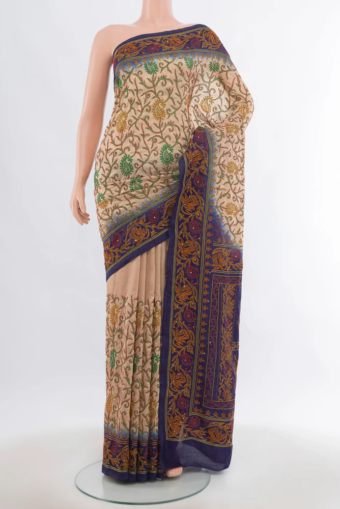 Beige Blended Raw Silk Saree