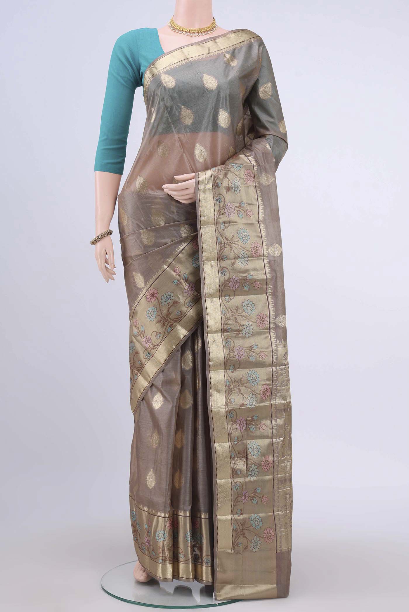 Dark Beige Banarasi Raw Silk Saree