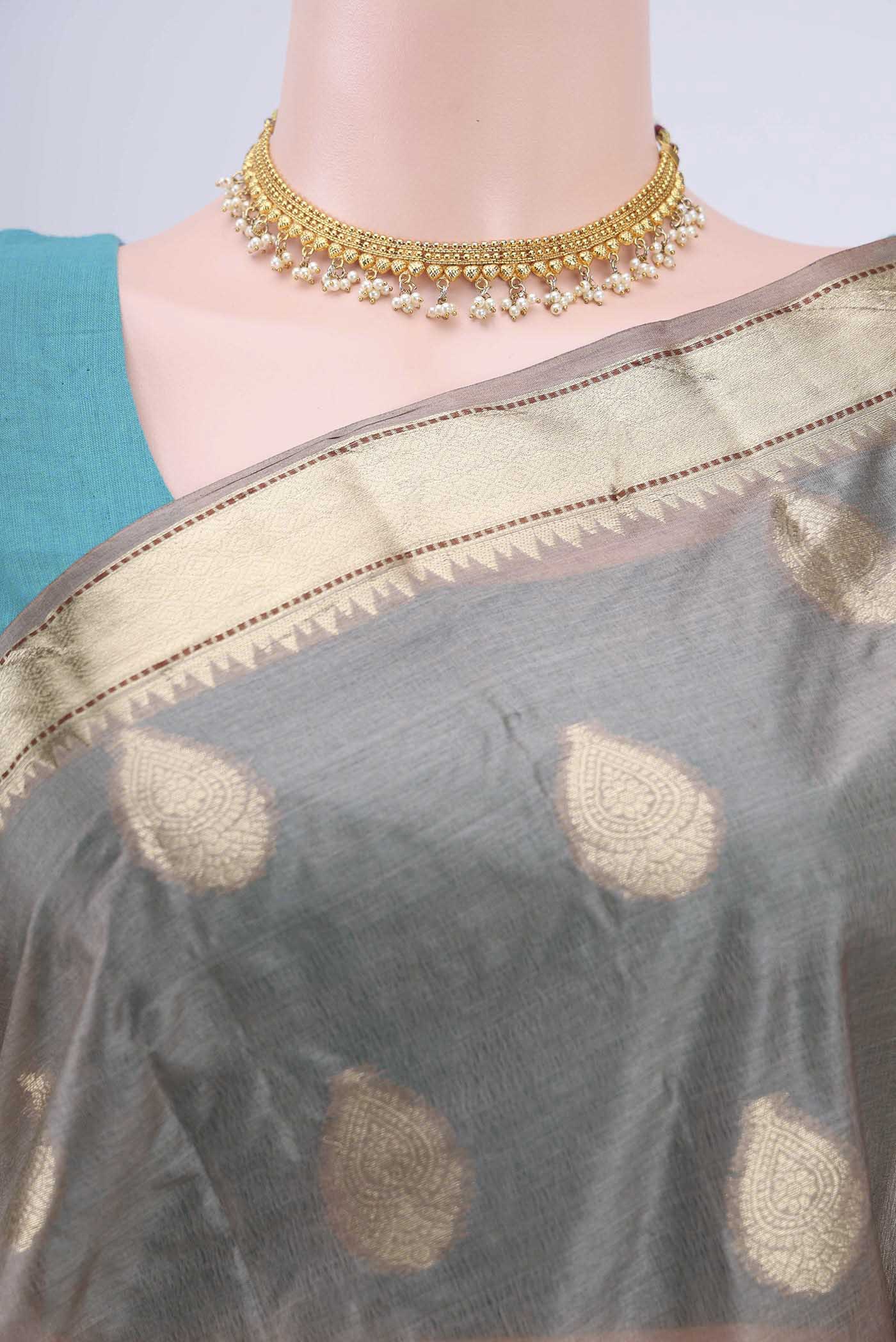 Dark Beige Banarasi Raw Silk Saree - Image 2