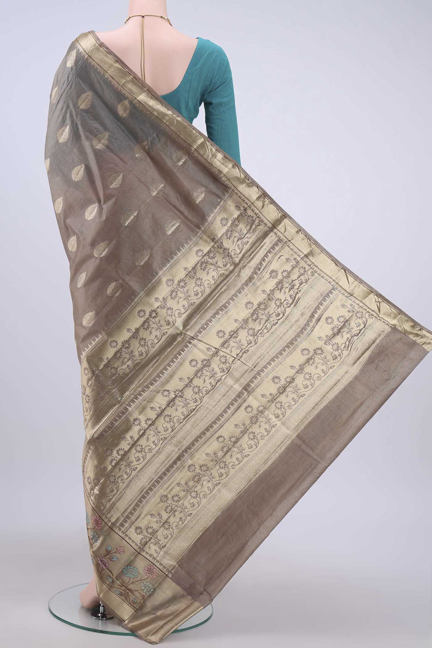 Dark Beige Banarasi Raw Silk Saree - Image 3