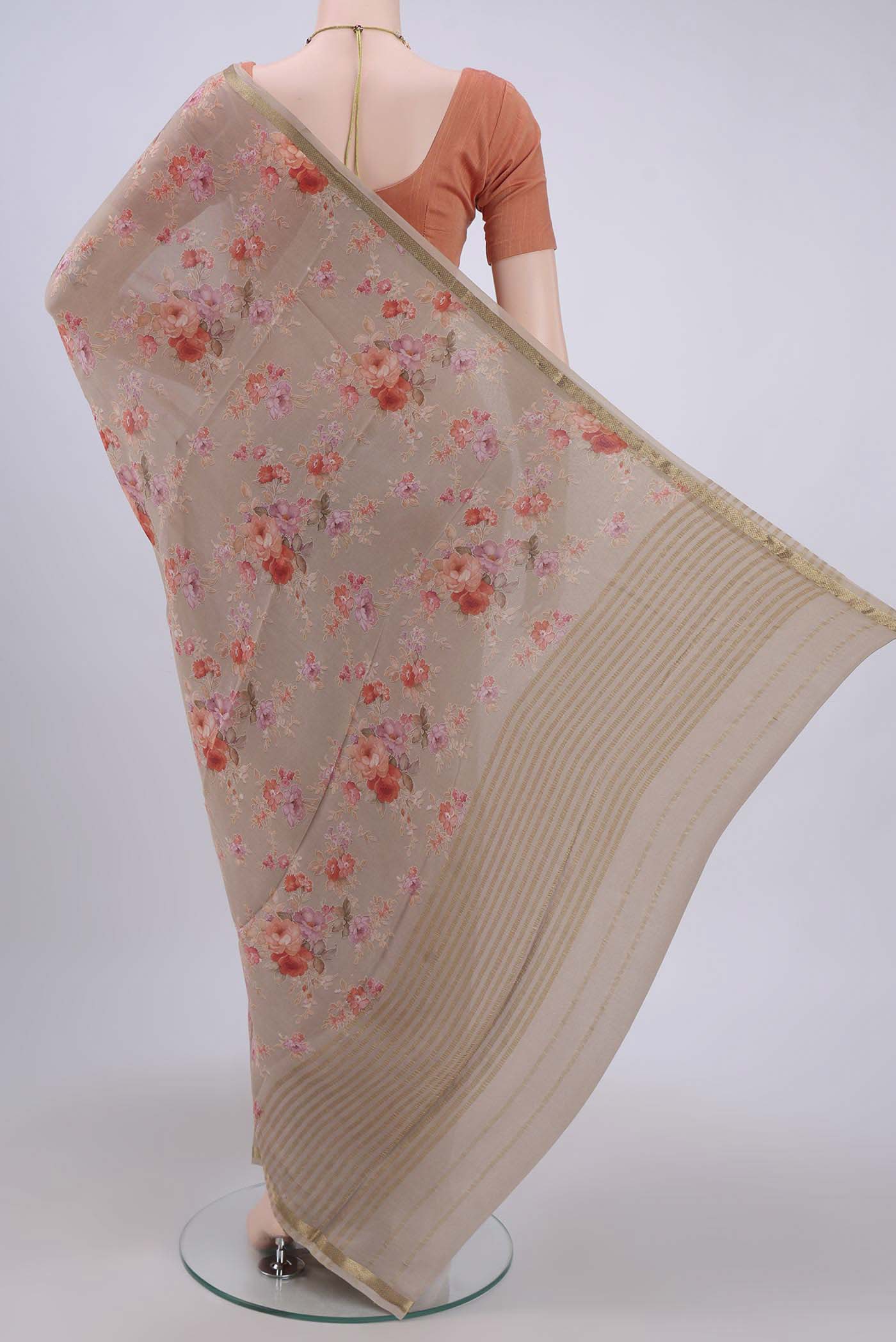 Dark Beige Crepe Saree - Image 3