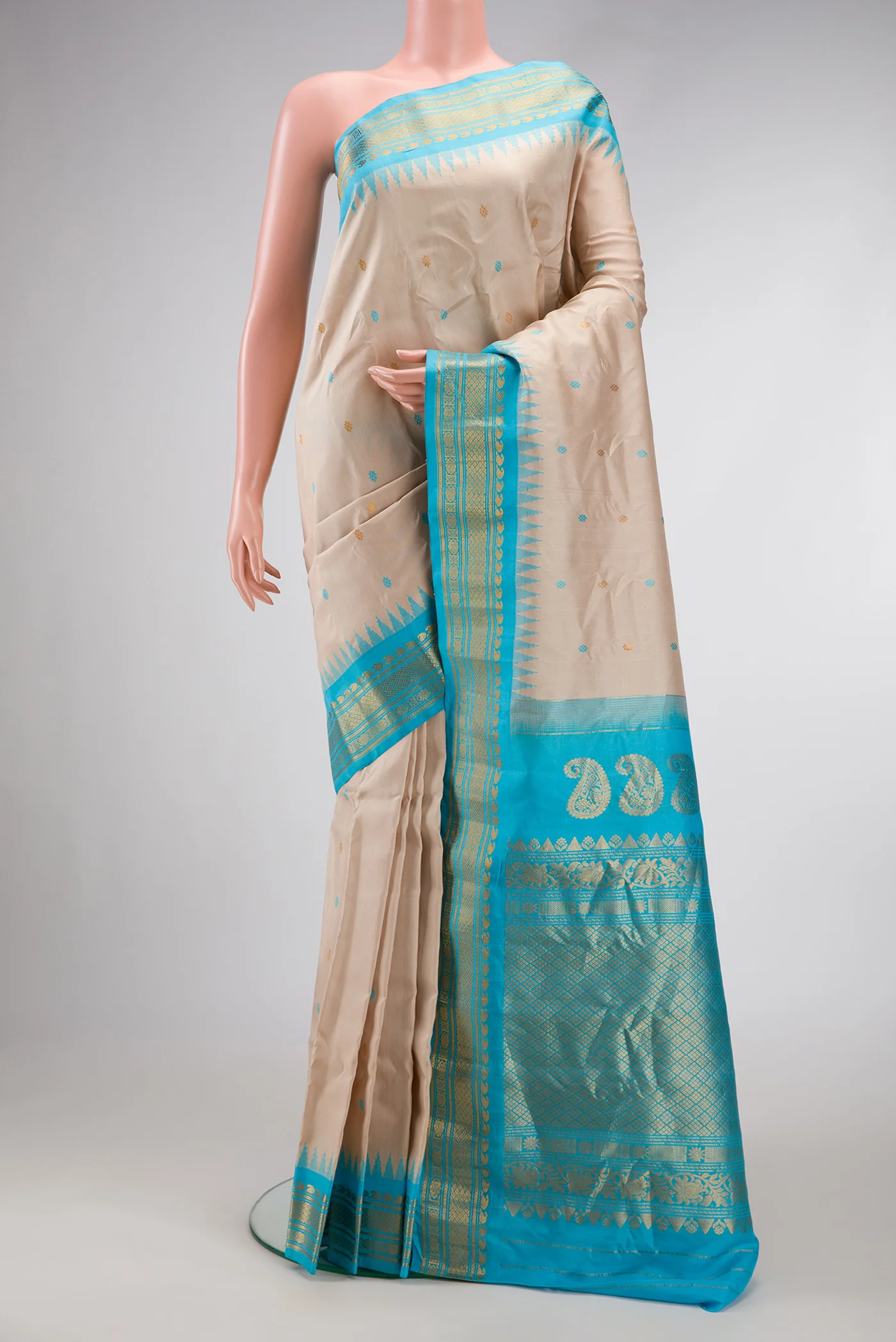 Beige Gadwal Silk Saree