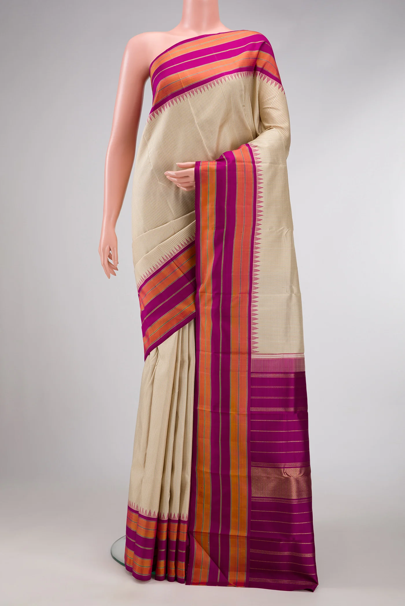 Pure Silk Pure Zari Cream Kanjivaram Saree