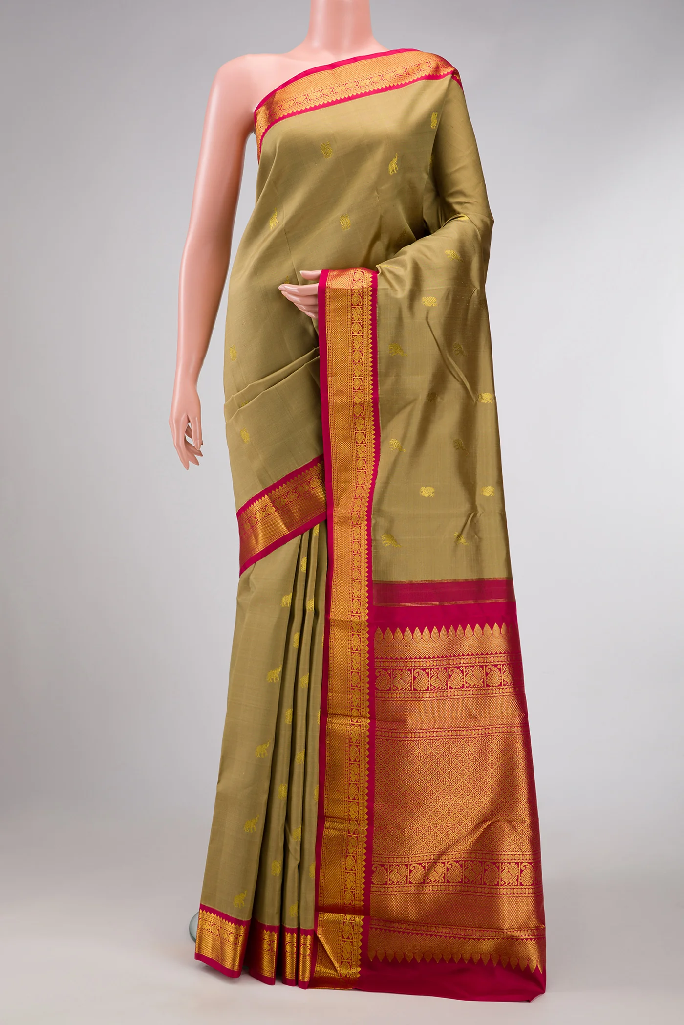 Pure Silk Pure Zari Dark Beige Kanjivaram Saree