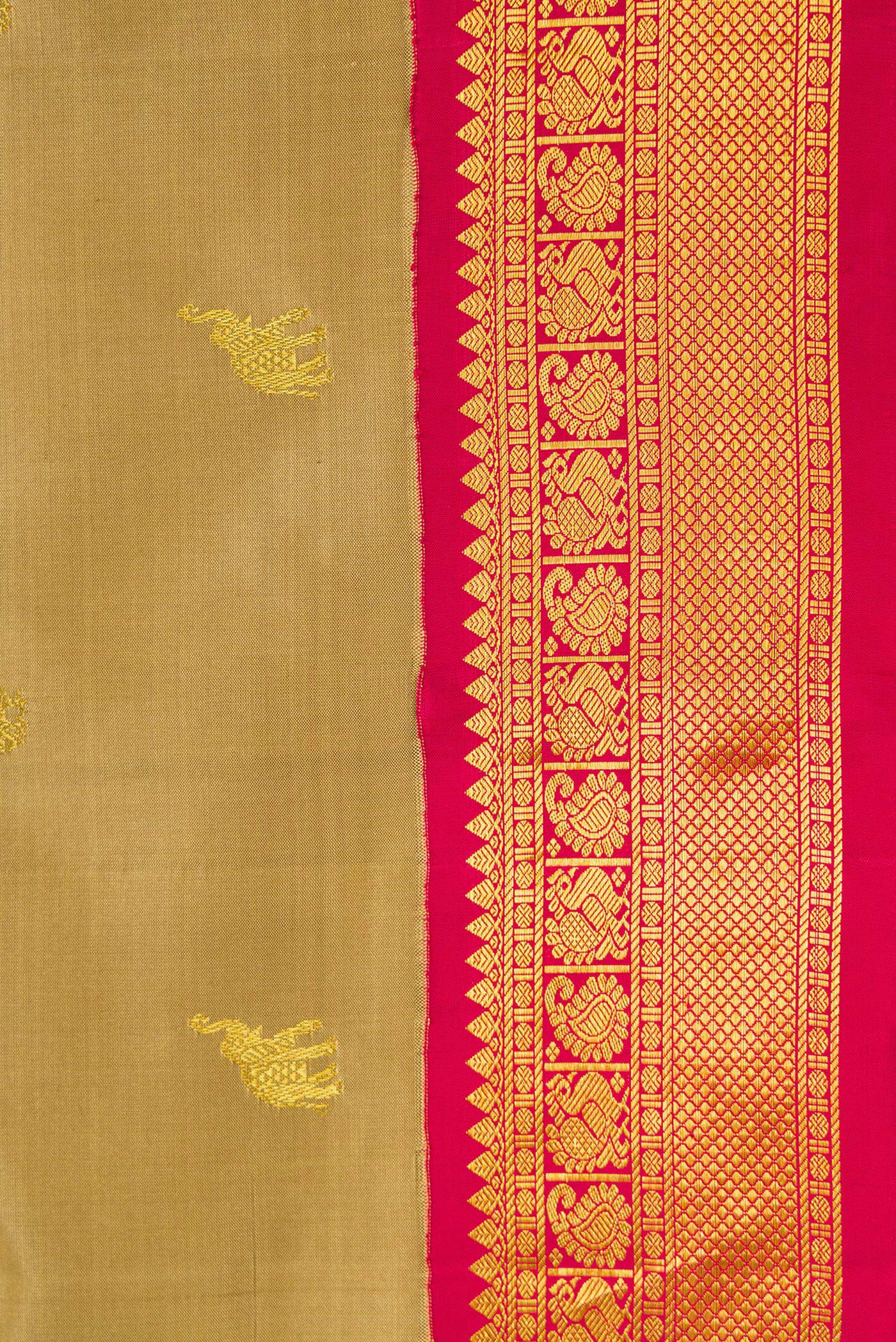 Pure Silk Pure Zari Dark Beige Kanjivaram Saree - Image 3