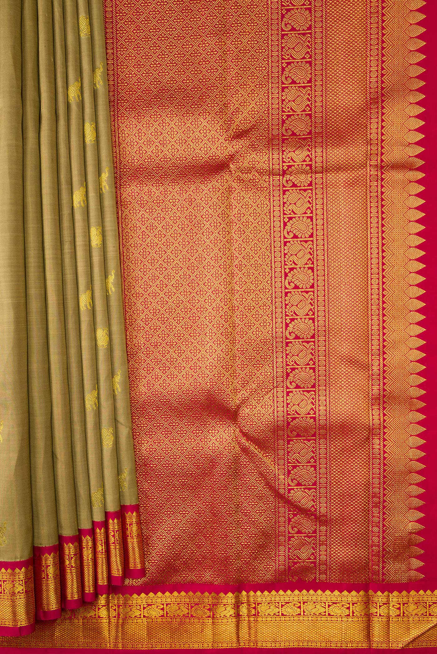 Pure Silk Pure Zari Dark Beige Kanjivaram Saree - Image 4