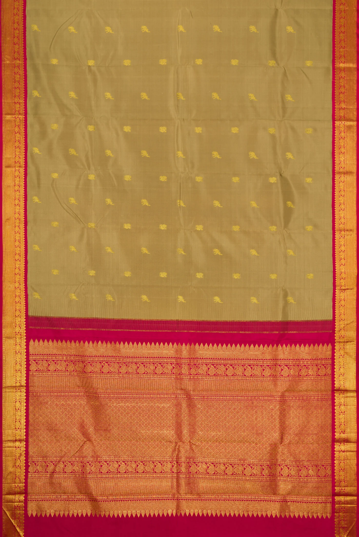 Pure Silk Pure Zari Dark Beige Kanjivaram Saree - Image 6