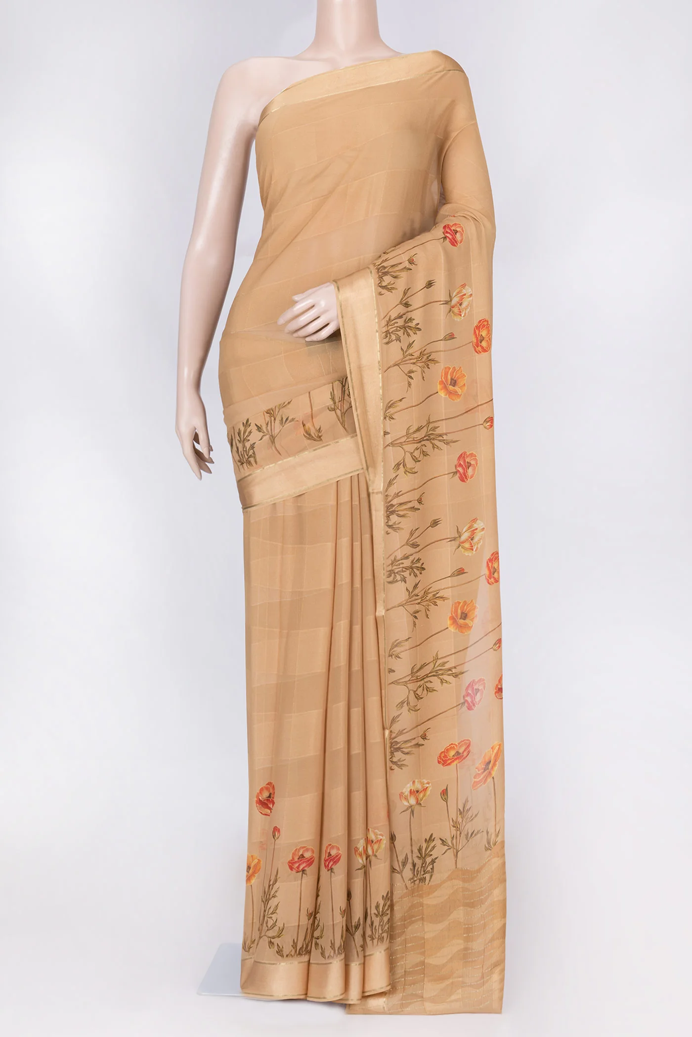 Peach Mysore Chiffon Saree