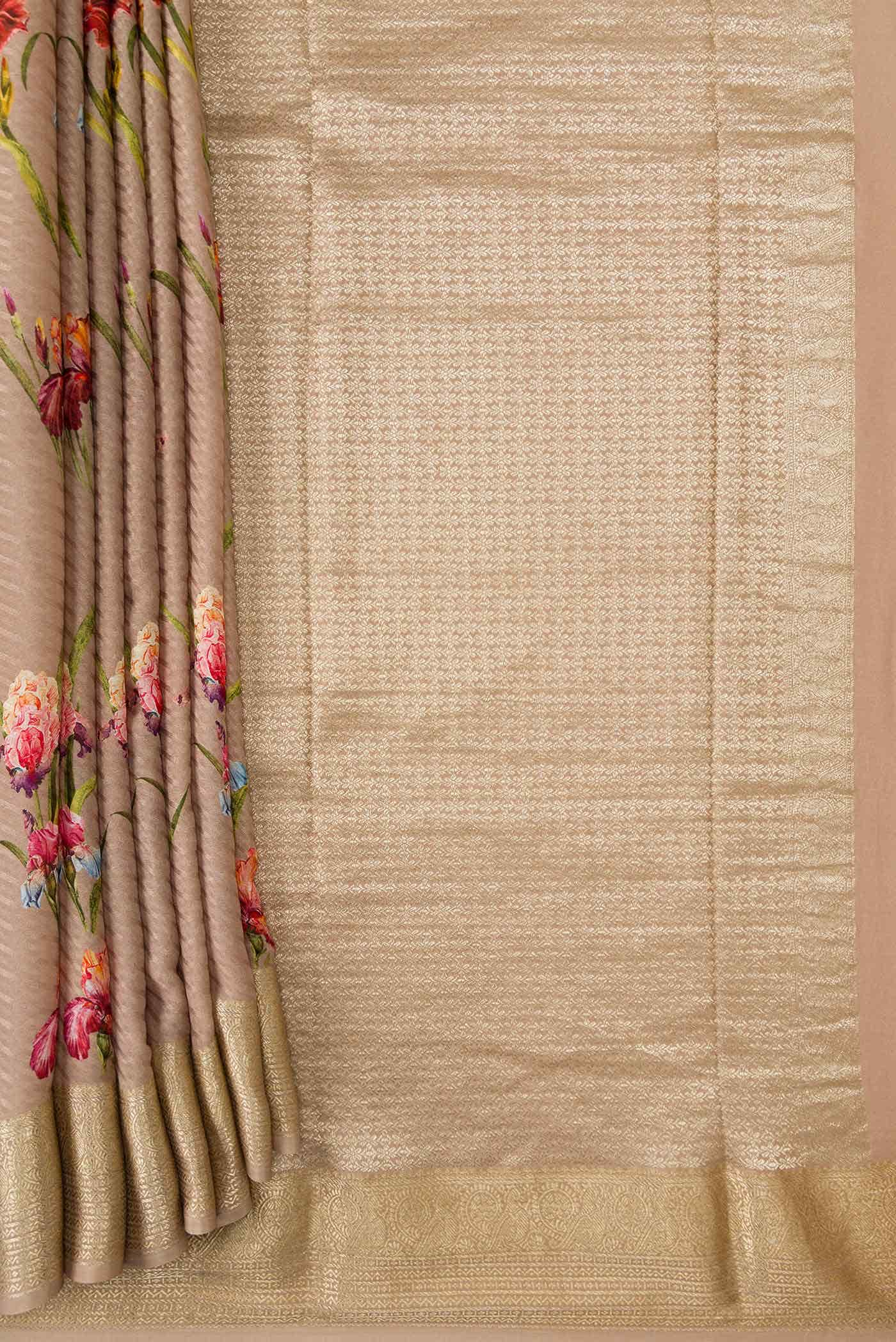 Dark Beige Dual Tone Mysore Crepe Saree - Image 2