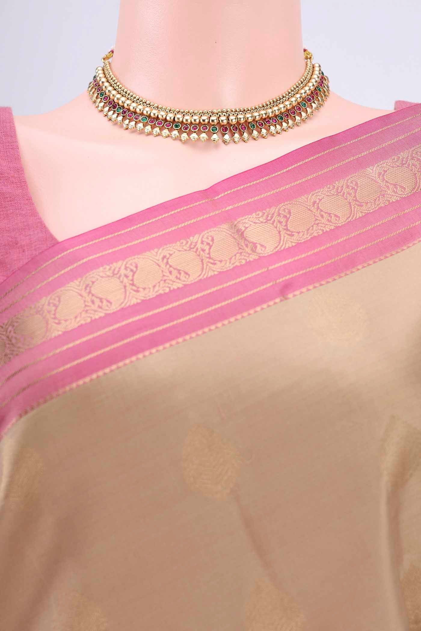 Dark Beige Kanchipuram Silk Saree - Image 2