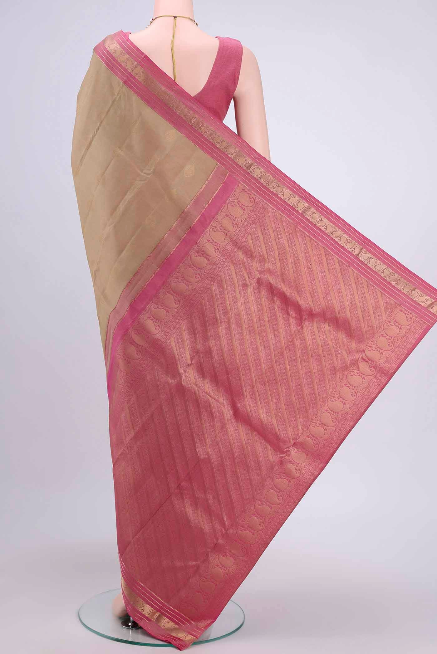 Dark Beige Kanchipuram Silk Saree - Image 3