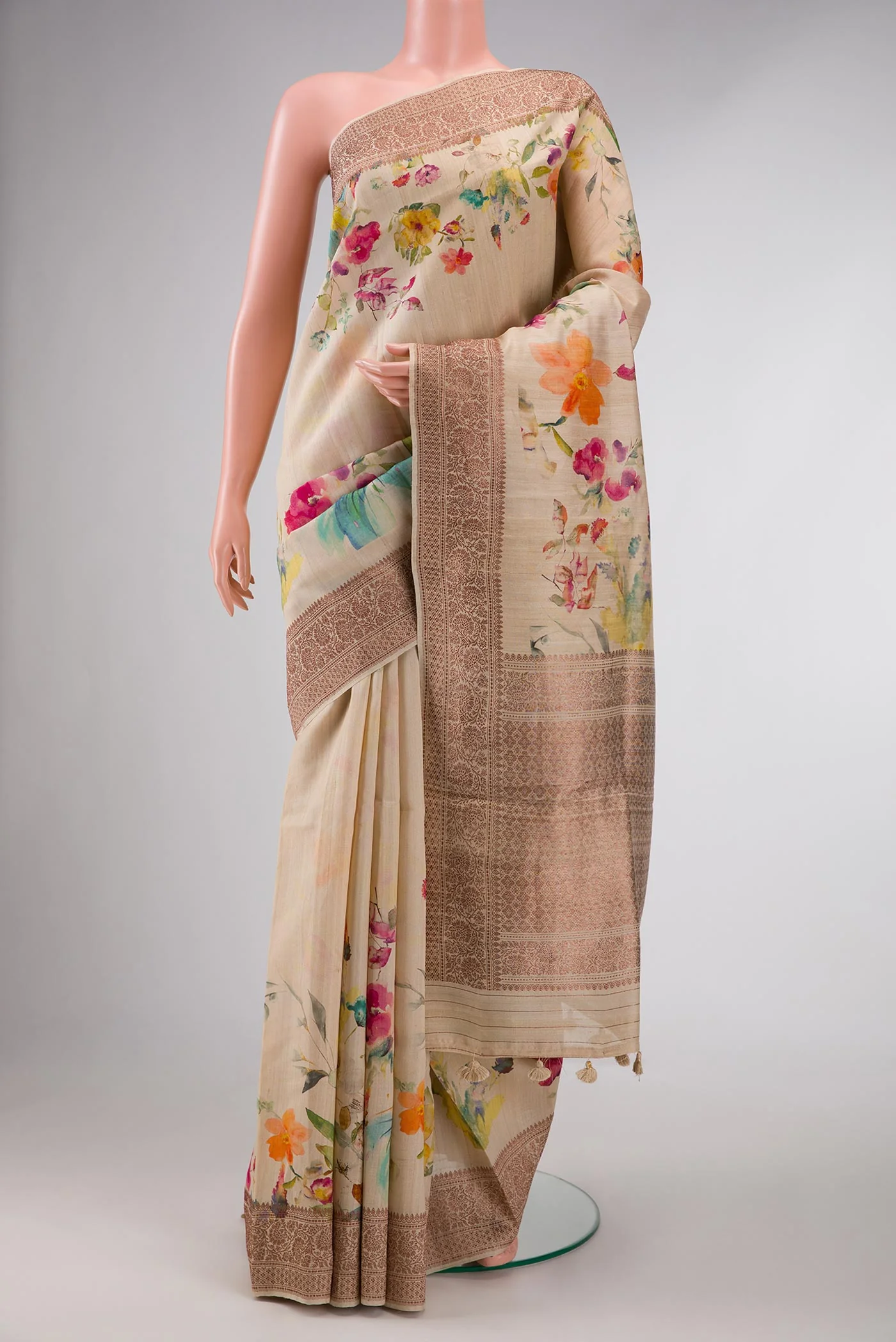Dark Beige Dual Tone Tussar Silk Saree