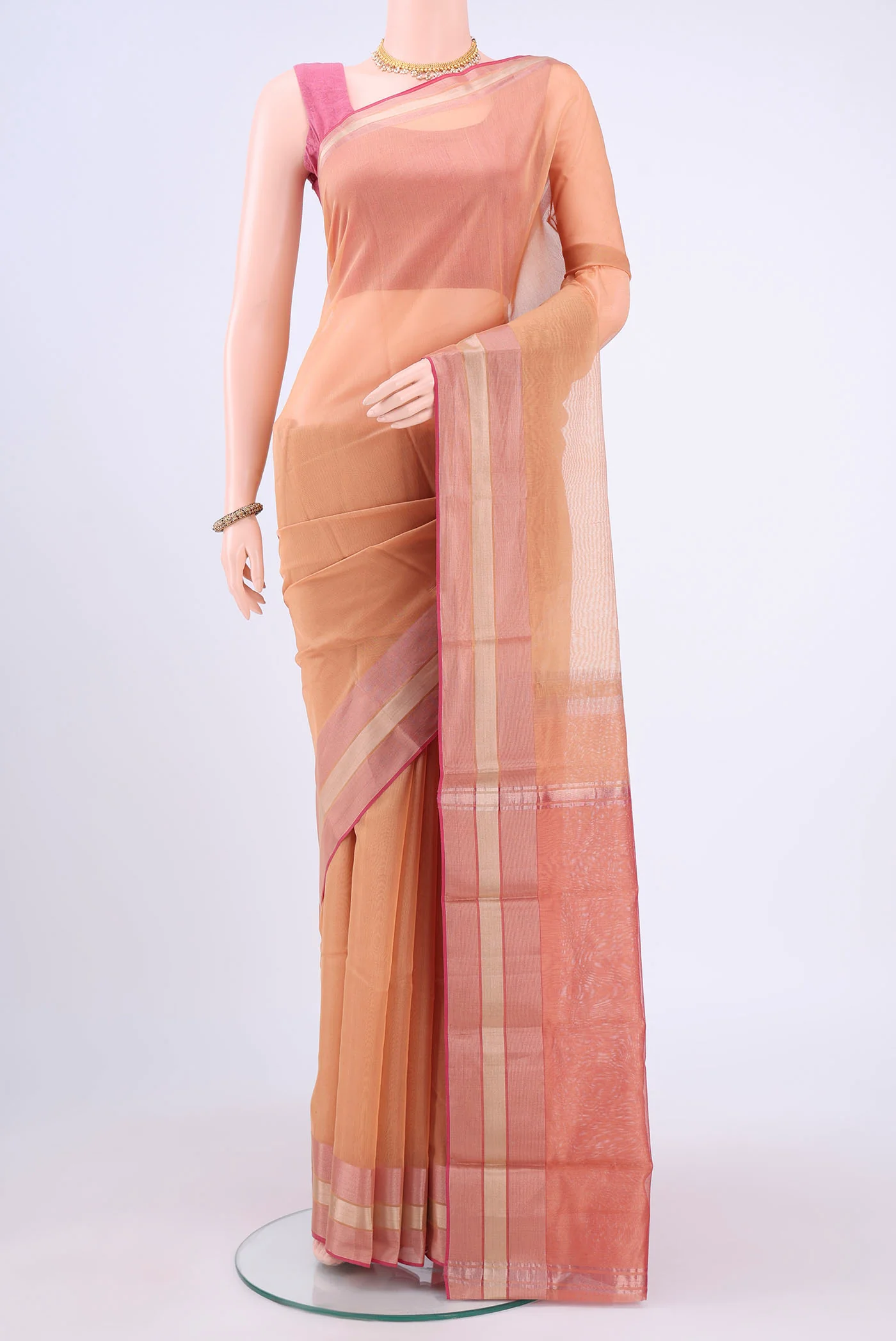 Dark Beige Kora Cotton Saree