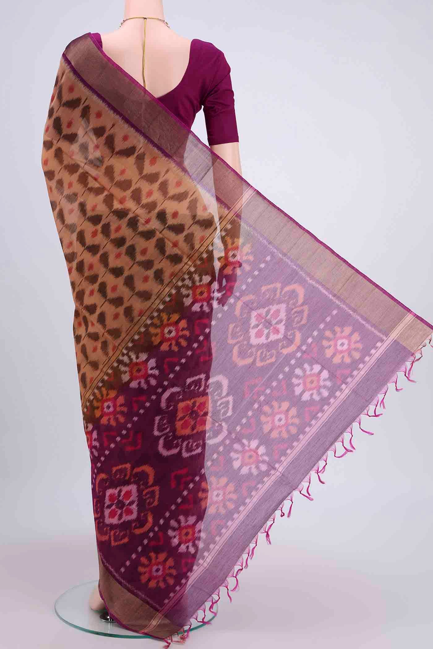 Peach Silk Cotton Saree - Image 3
