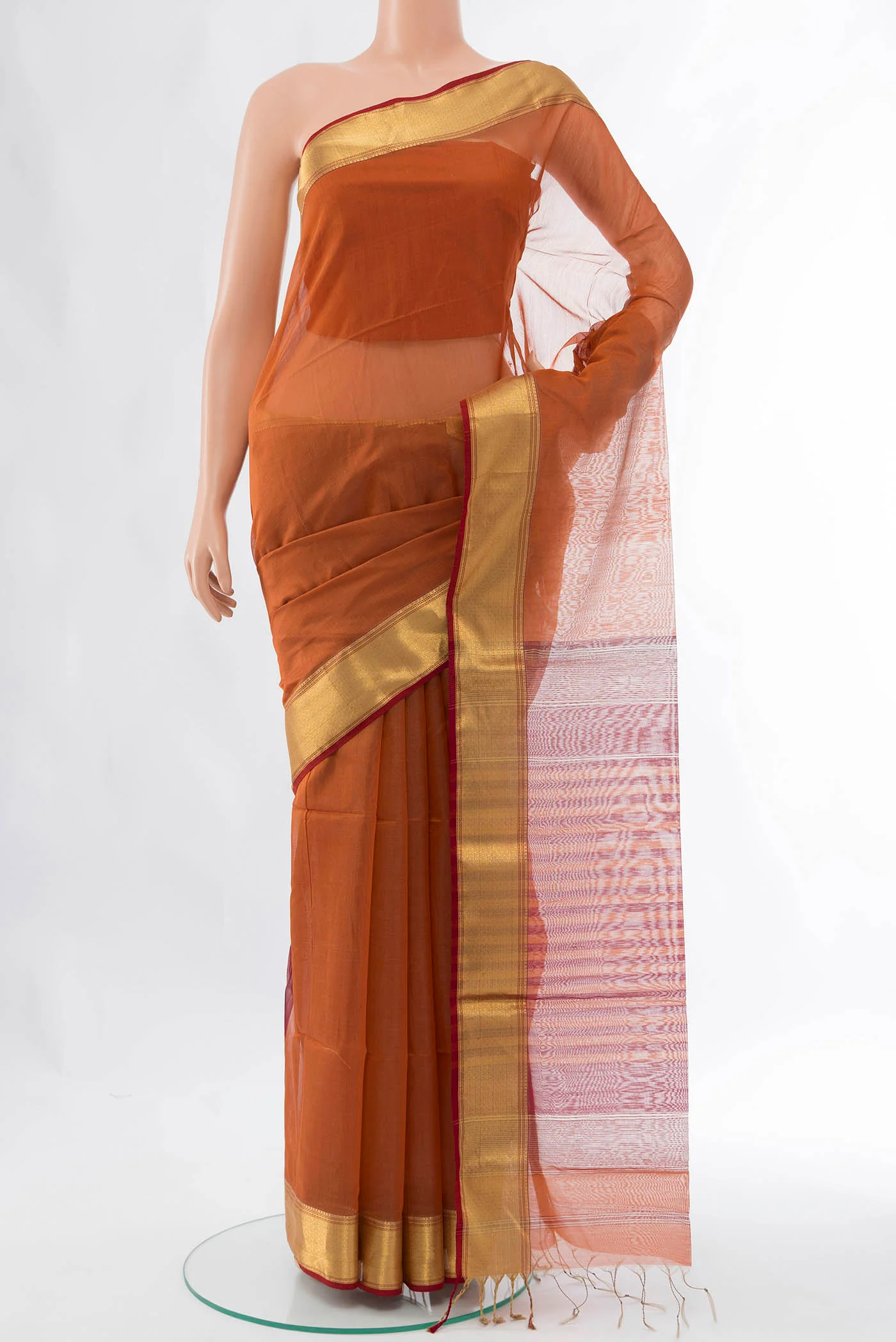 Brown Maheshwari Silk Cotton Saree