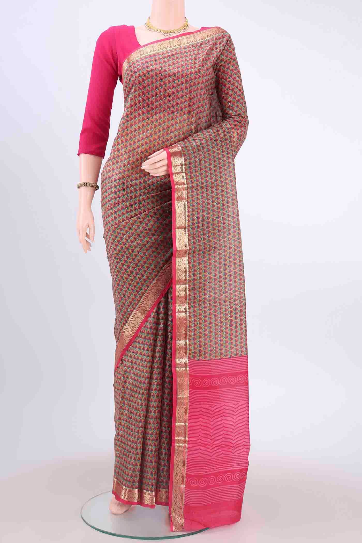 Pink Printed Silk Saree