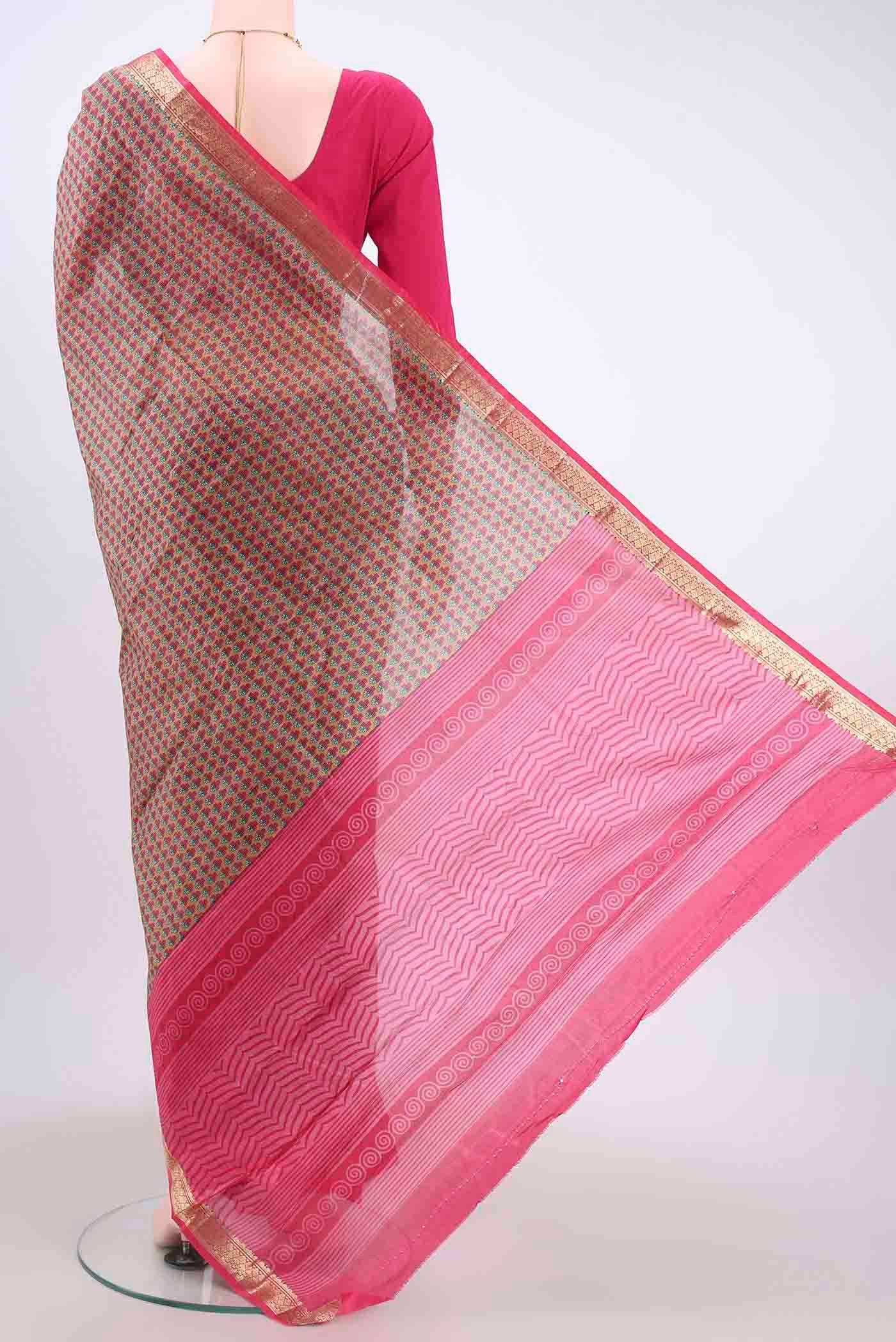 Pink Printed Silk Saree - Image 3