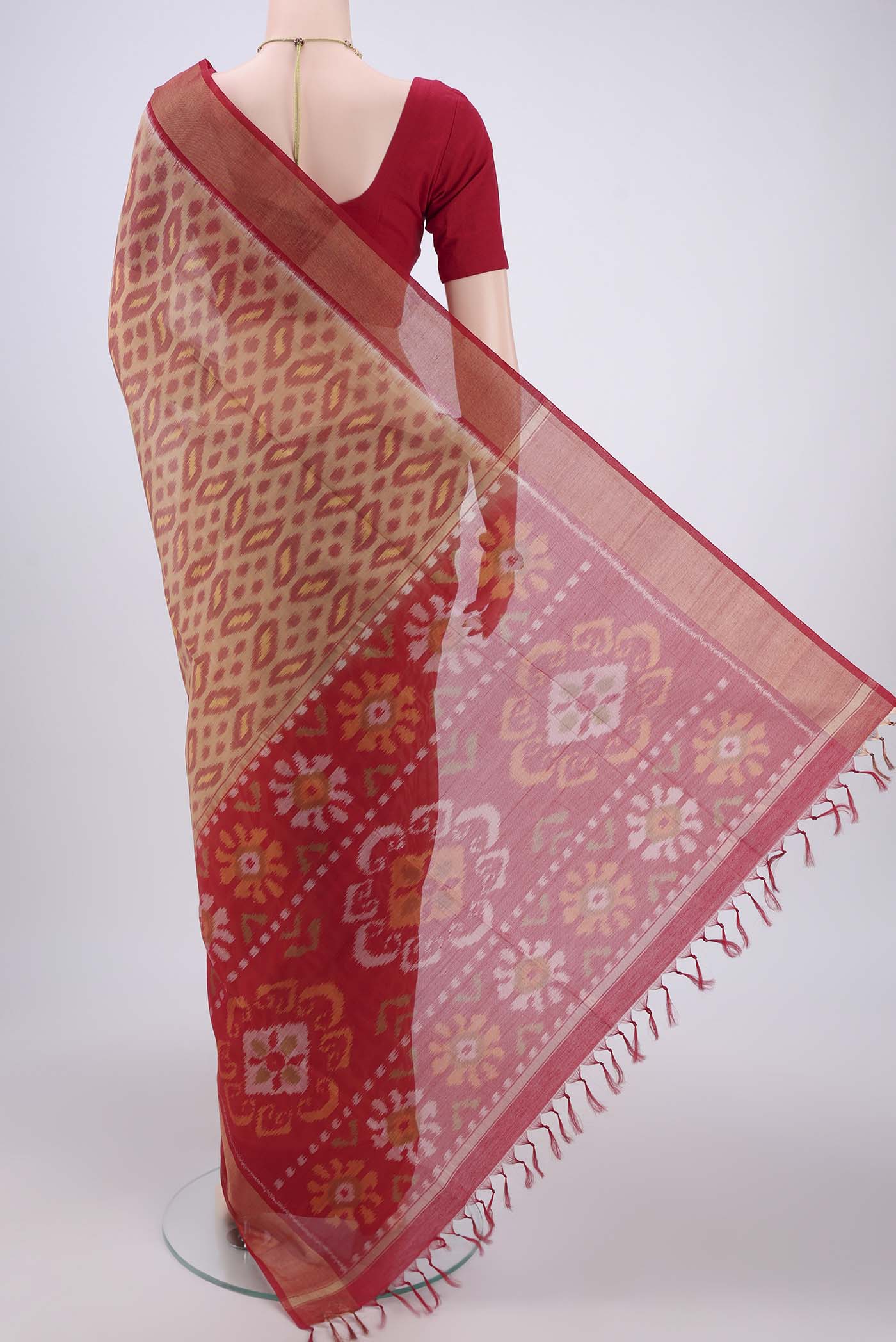 Dark Beige Silk Cotton Saree - Image 3