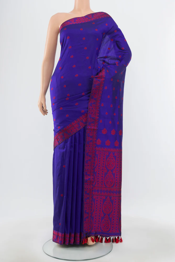 Dark Blue Assam Silk Saree