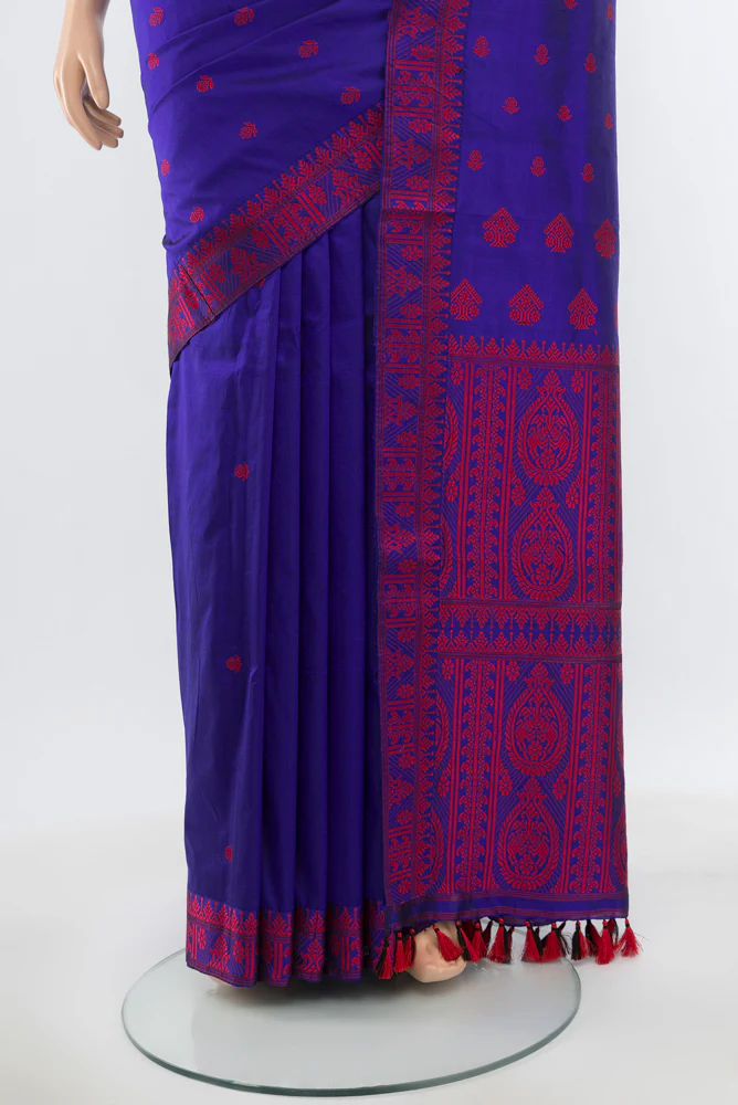 Dark Blue Assam Silk Saree - Image 3