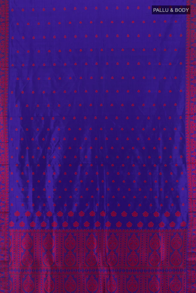 Dark Blue Assam Silk Saree - Image 5