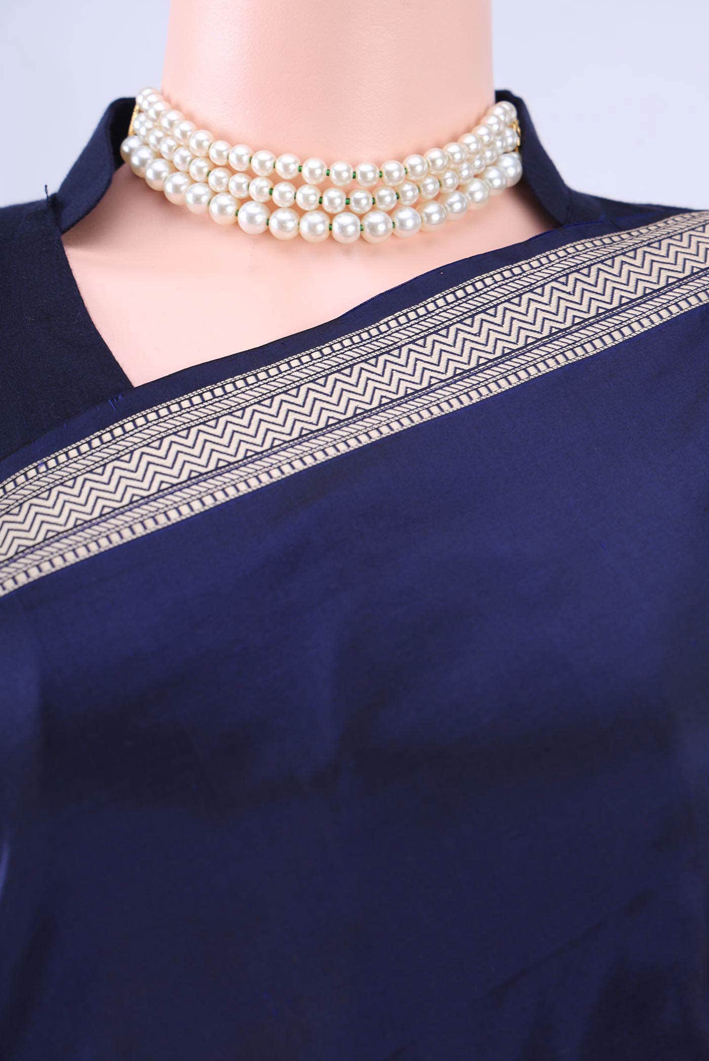 Dark Blue Banarasi Silk Saree - Image 3