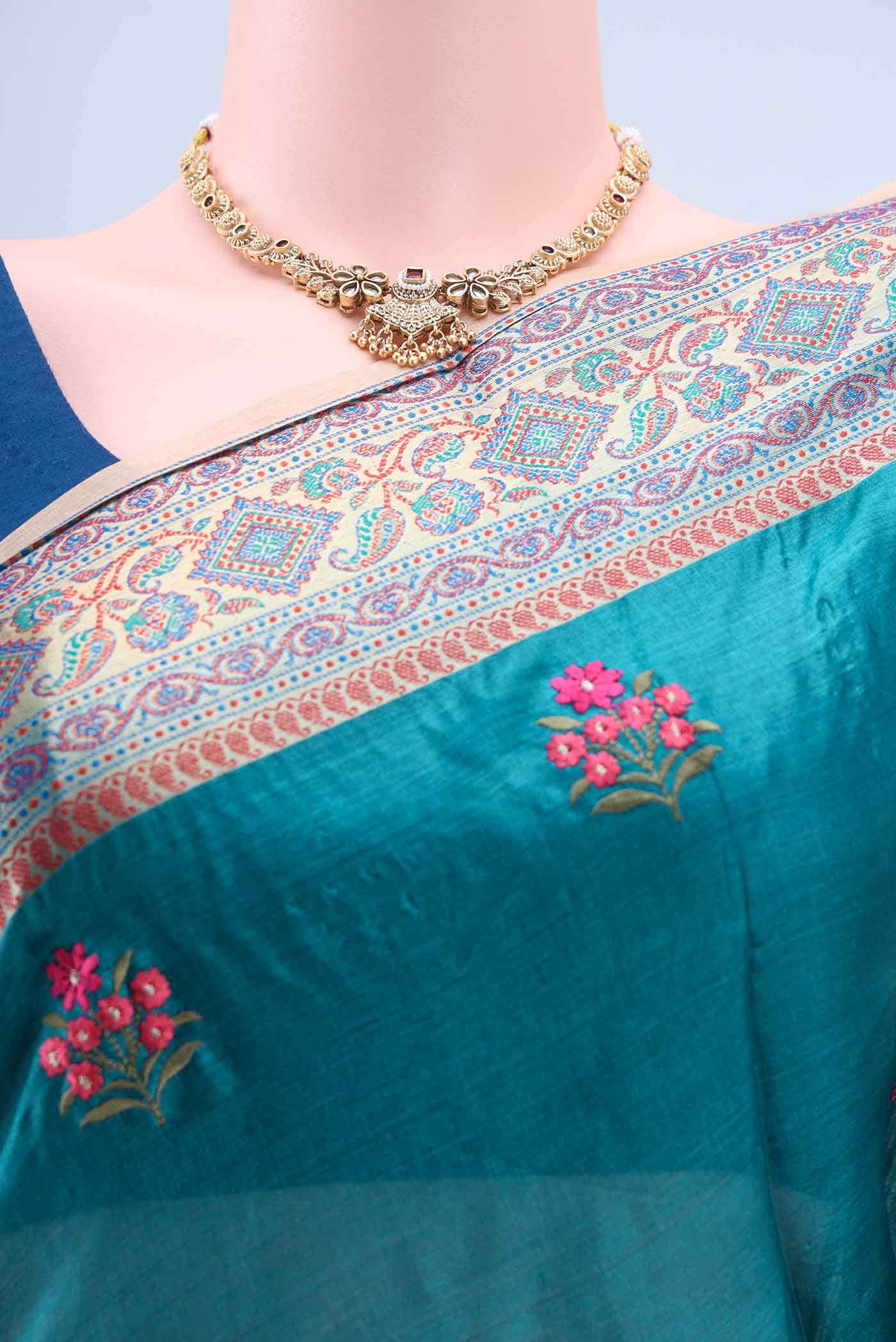 Dark Blue Banarasi Silk Saree - Image 3