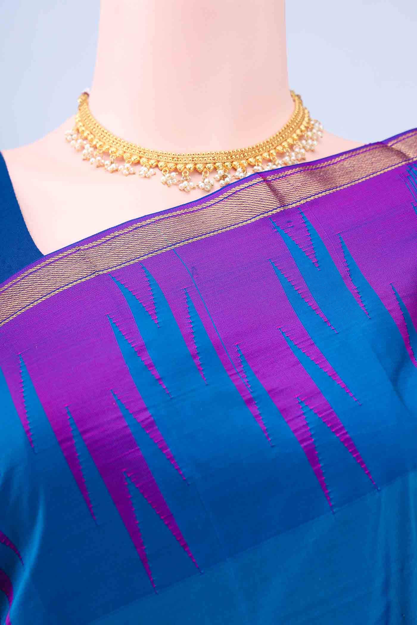 Dark Blue Blended Bangalore Silk - kadyal Saree - Image 3