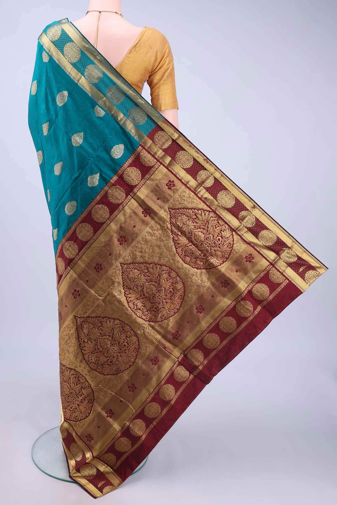 Dark Blue Blended Bangalore Silk - kadyal Saree - Image 2