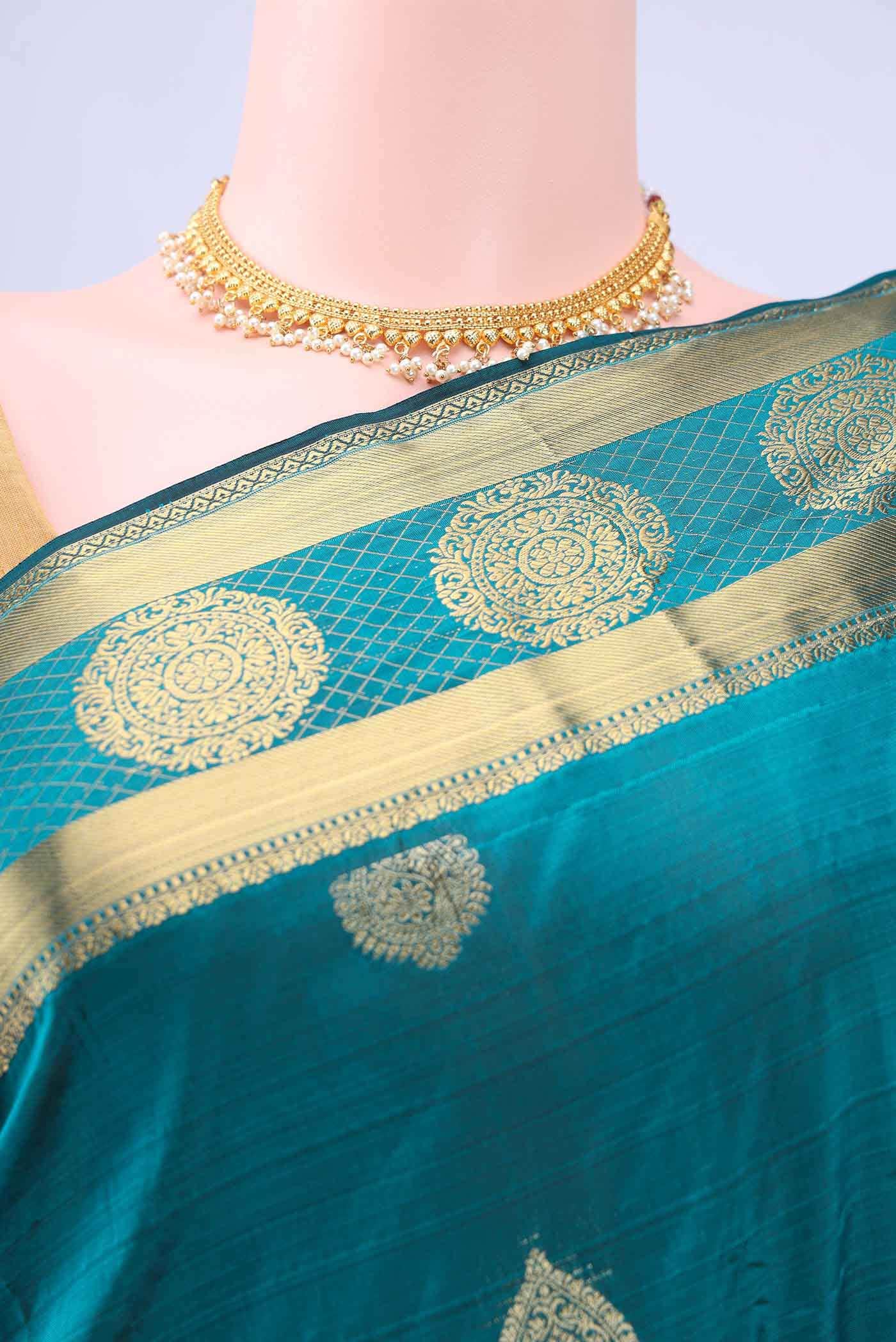 Dark Blue Blended Bangalore Silk - kadyal Saree - Image 3