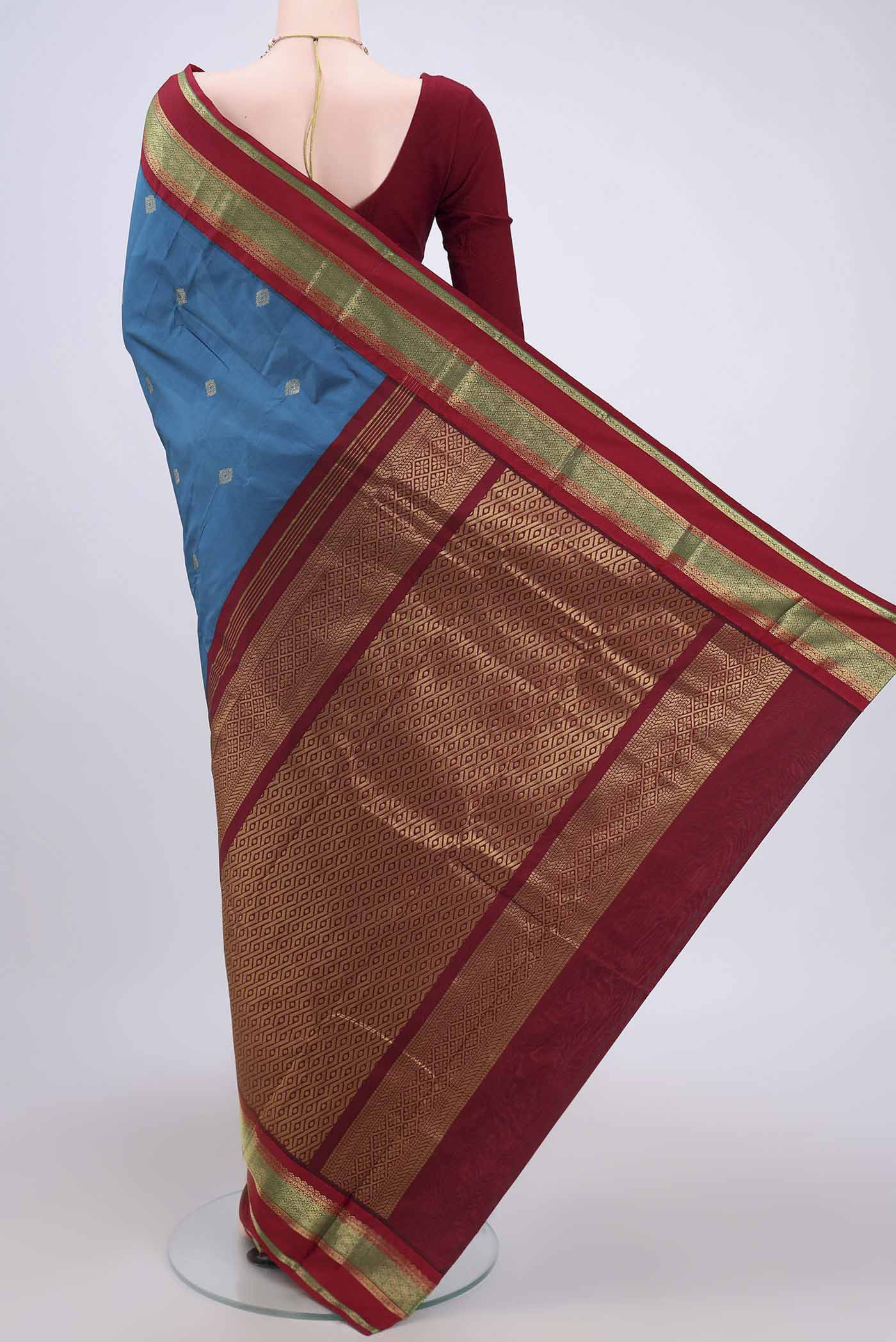 Blue Blended Bangalore Silk Saree - Image 3