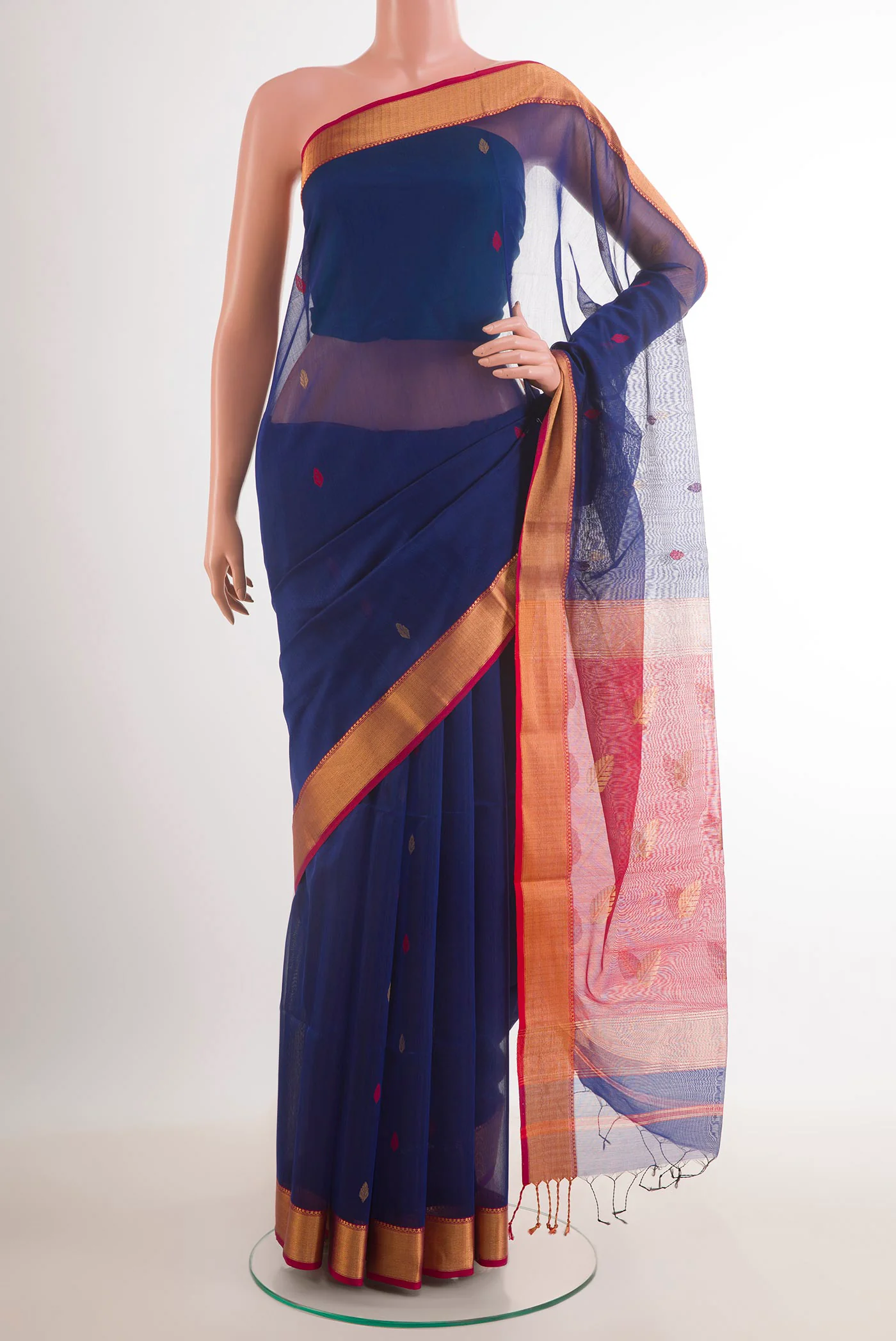 Dark Blue Blended Maheshwari Silk Cotton Saree