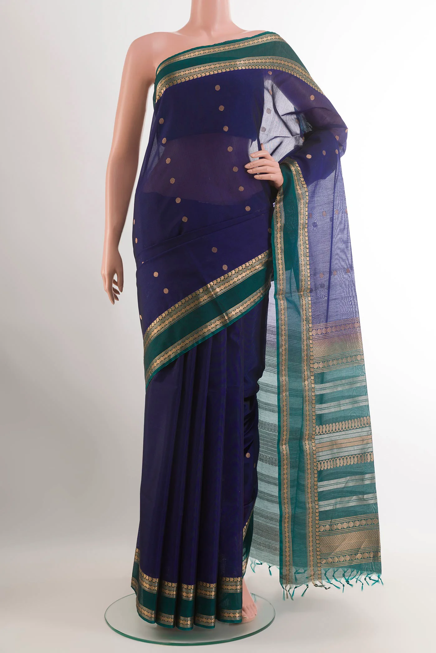 Navy Blue Silk Cotton Saree