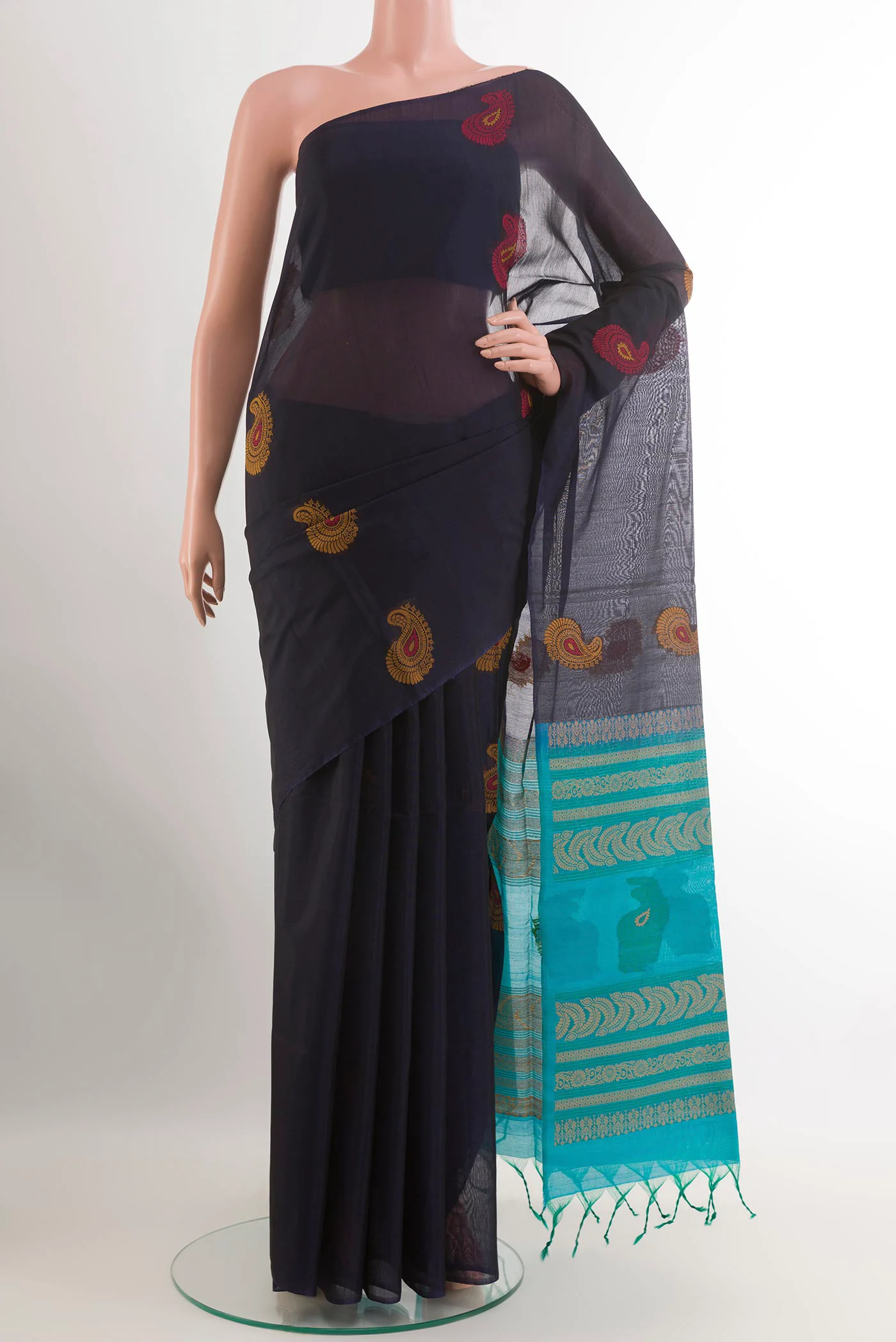 Navy Blue Silk Cotton Saree