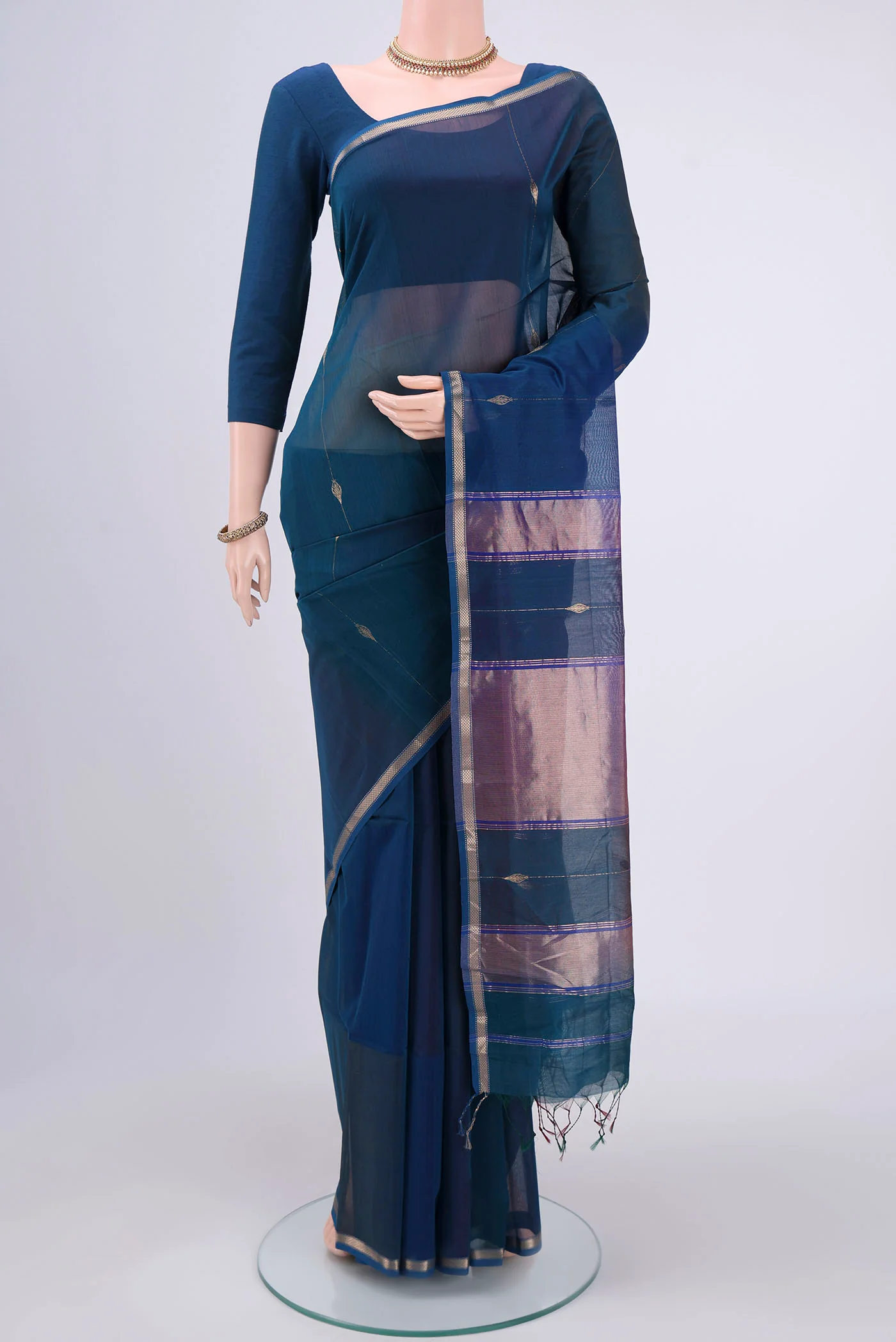 Blue Maheshwari Silk Cotton Saree