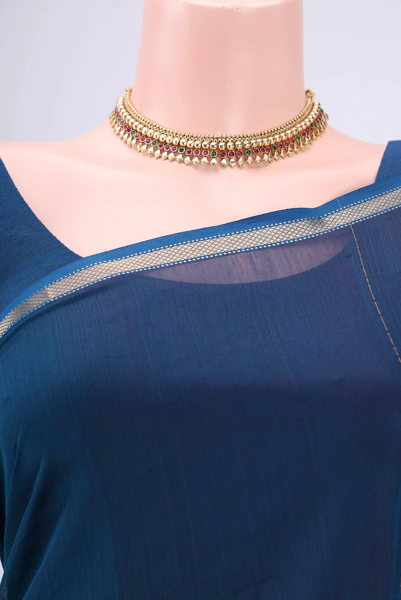 Blue Maheshwari Silk Cotton Saree - Image 2
