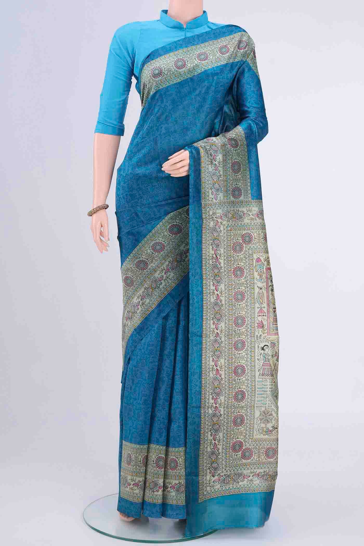 Dark Blue Dual Tone Tussar Silk Saree