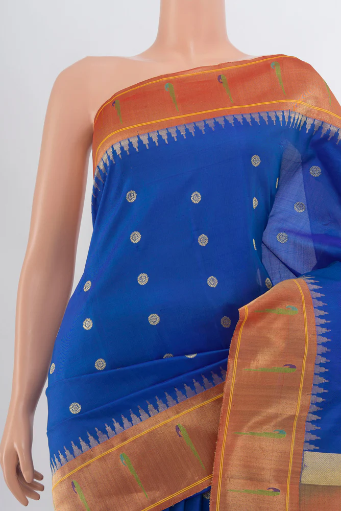 Royal Blue Gadwal Silk Saree - Image 2