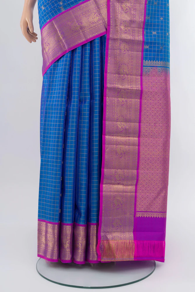 Blue Kanchipuram Silk Saree - Image 3