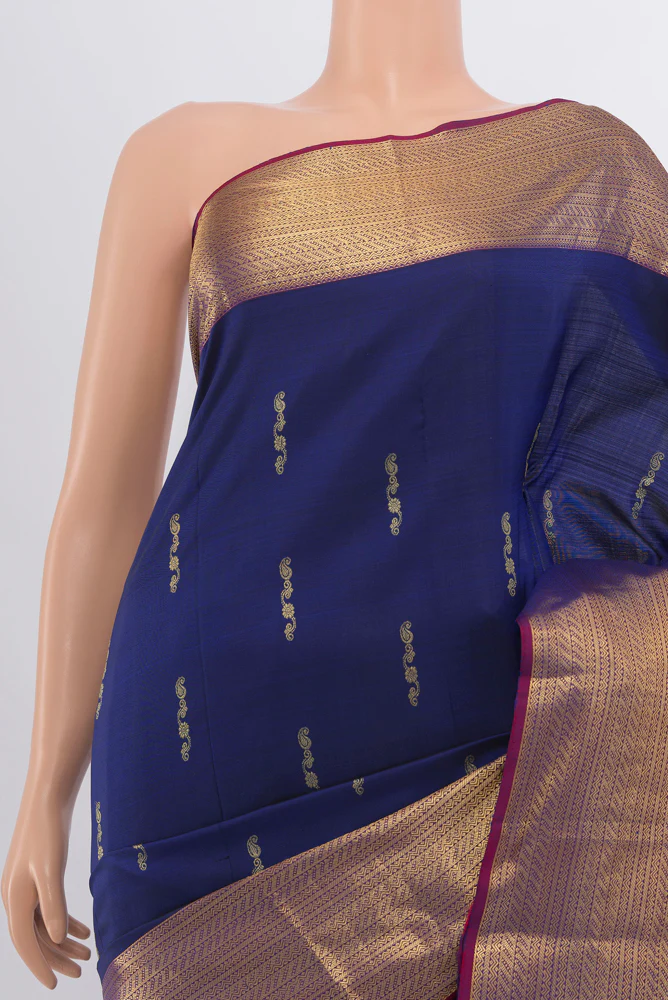 Dark Blue Kanchipuram Silk Saree - Image 2