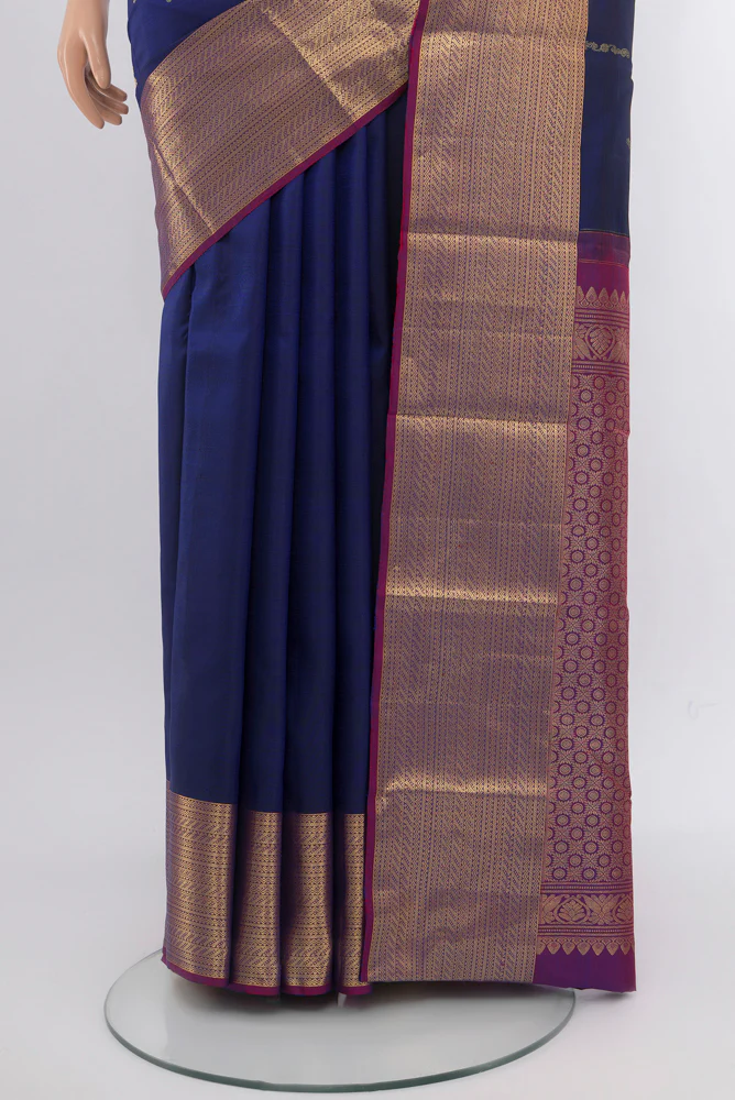 Dark Blue Kanchipuram Silk Saree - Image 3