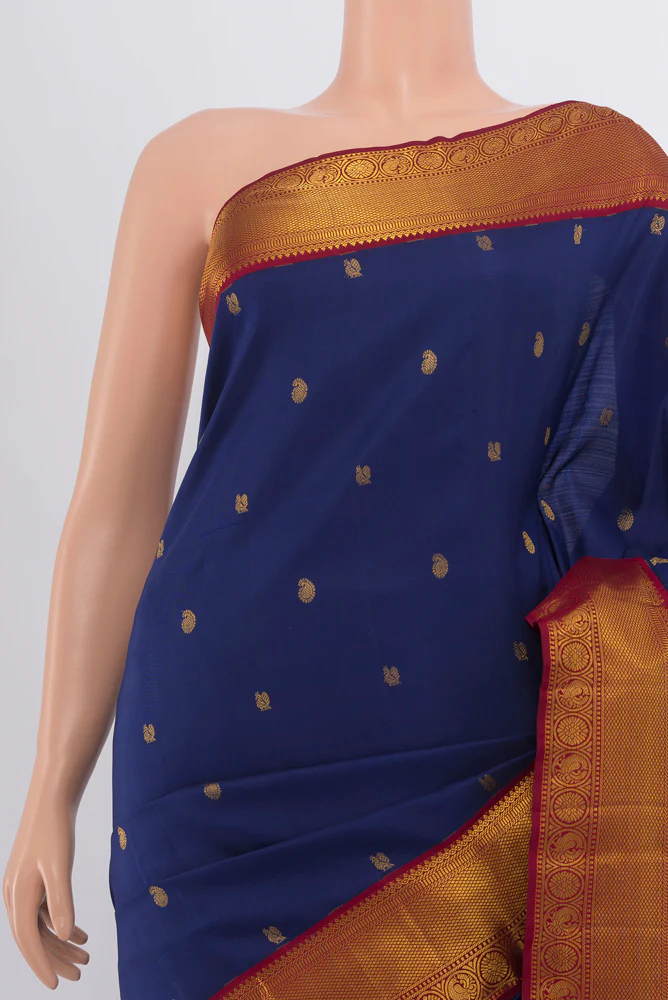 Dark Blue Kanjivaram Silk Saree - Image 2